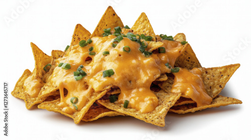 Crispy nachos topped with melted cheese and green onions, perfect for sharing