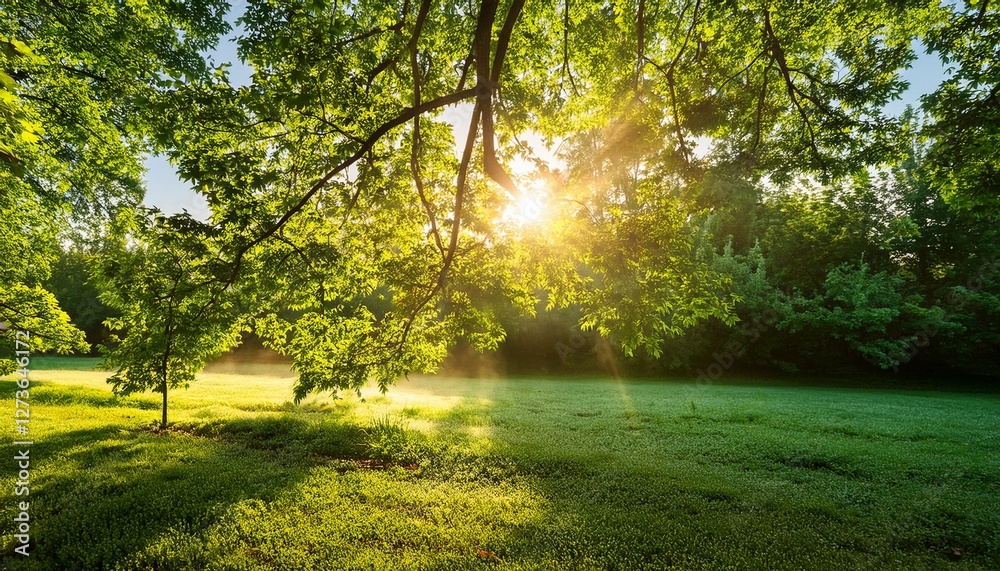 Obraz premium tree foliage in beautiful morning light with sunlight in summer