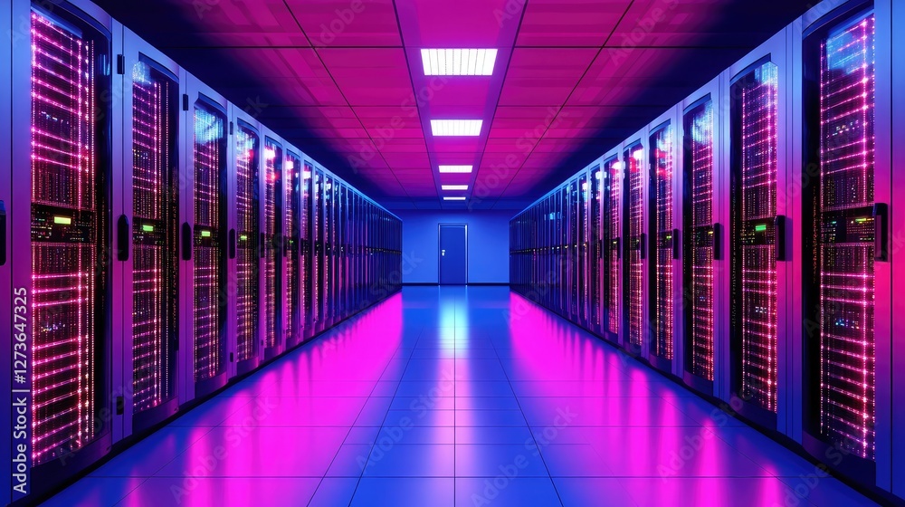 Abstract D rendering of a futuristic data center with glowing quantum processors. Abstract D rendering of a futuristic data center with glowing quantum processors.