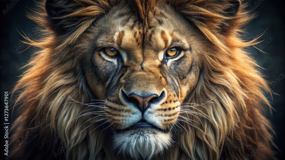 A fierce lion's face with a scowl, showcasing sharp teeth and piercing eyes A fierce lion's face with a scowl, showcasing sharp teeth and piercing eyes