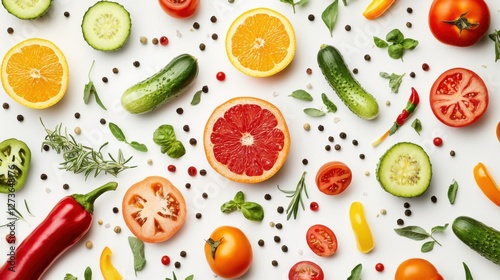 Collage of fresh color fruits, healthy food concept