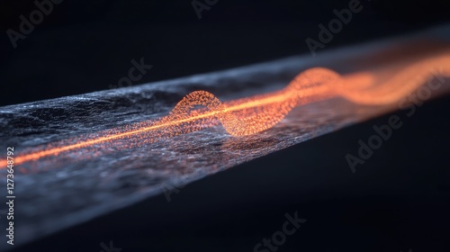Abstract D rendering of a quantum teleportation process with entangled particles and energy transfer.