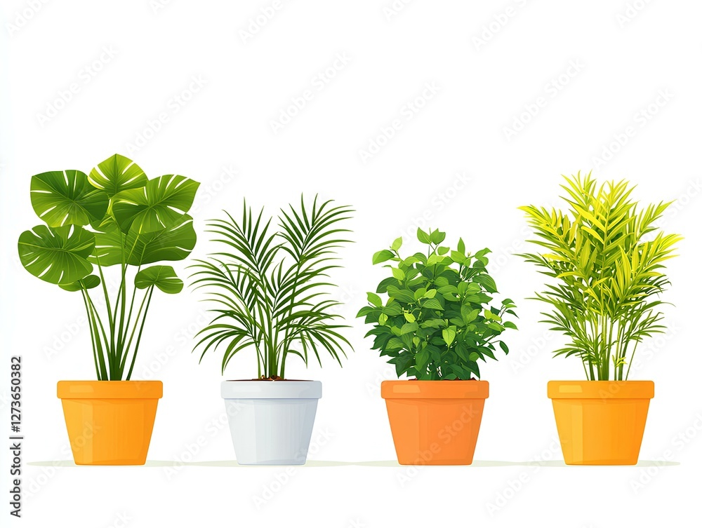 Fototapeta premium Vector set of potted plants on white background. 
