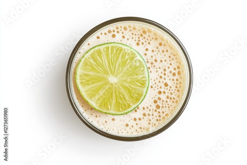 Glass of Colombian Aguapanela with lime, traditional drink, white background, cultural heritage photo