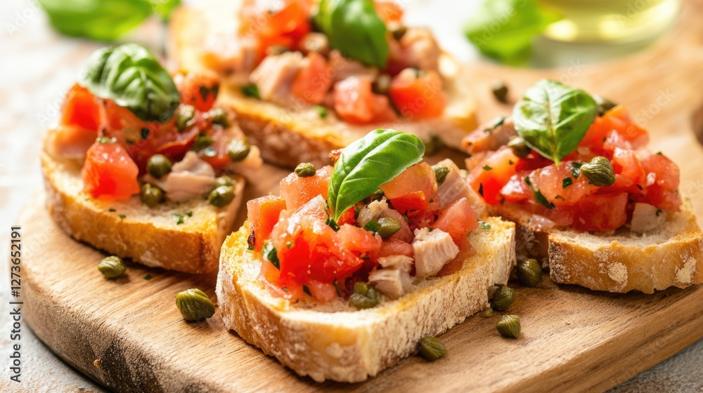 Appetizing Bruschetta Toasts with Tomatoes and Capers Appetizing Bruschetta Toasts with Tomatoes and Capers