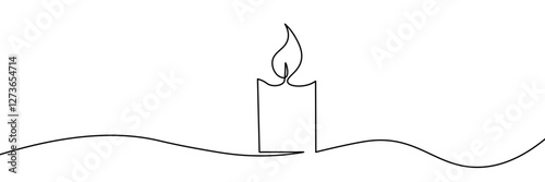 Continuous one line drawing candle. Vector illustration