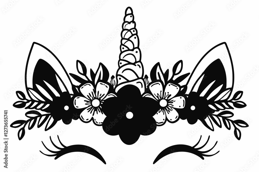 Cotton Candy Bloom Unicorn Face | Whimsical Vector Line Art Illustration Cotton Candy Bloom Unicorn Face | Whimsical Vector Line Art Illustration