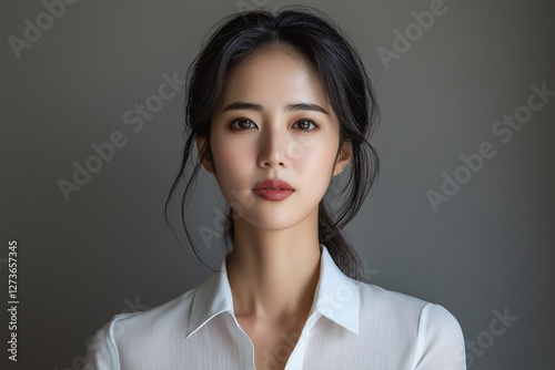 Portrait of a young woman studio setting photography neutral background close-up beauty