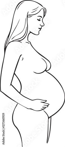 Drawing of a pregnant woman in fine lines