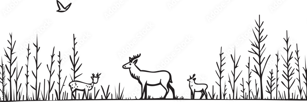 Scandinavian Forest Wildlife Scene with Animals and Birds Scandinavian Forest Wildlife Scene with Animals and Birds