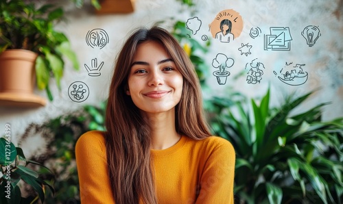 Person highlighting concept of soft skills essential for professional and personal growth, represented by icons denoting communication, teamwork, emotional intelligence, problem-solving