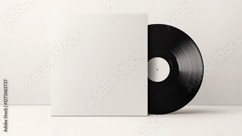 A vinyl record mock up, plain, blank, white sleeve on a white backdrop