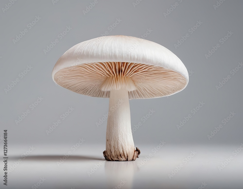 A close-up of a white mushroom showcasing its smooth cap and delicate gills. A close-up of a white mushroom showcasing its smooth cap and delicate gills.