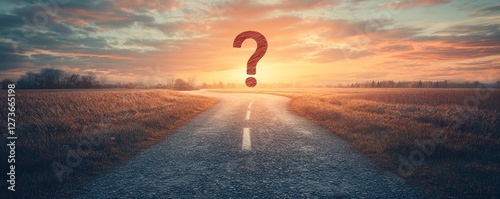 The winding road to change leading to a question mark symbolizing uncertainty, decisions, transitions, and future paths in personal and professional