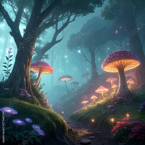 Enchanted Forest with Glowing Plants