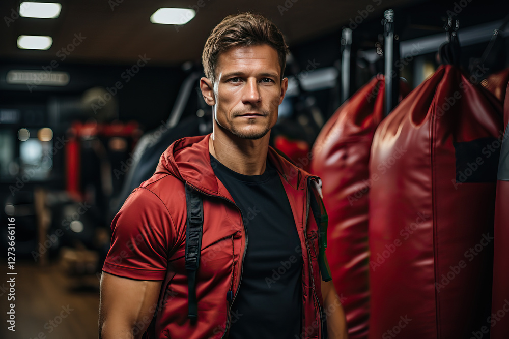 Fototapeta premium Portrait of a guy in a boxing gym.