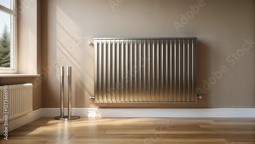 Wallpaper Mural Modern metallic radiator in a sunlit room with hardwood floors and minimalist decor Torontodigital.ca
