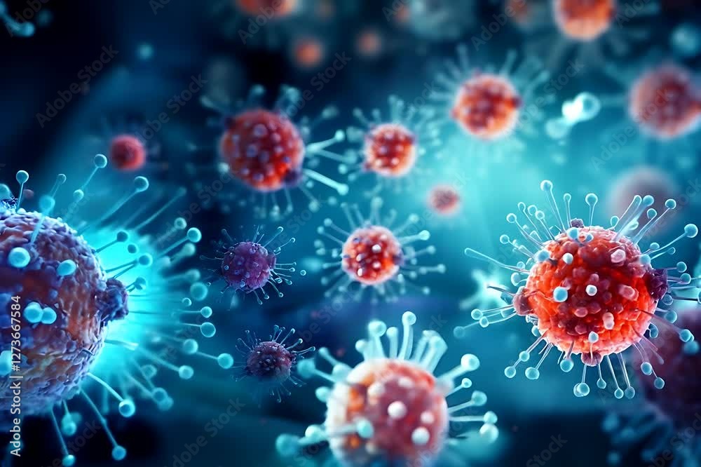 Microscopic view of virus cells moving in slow motion Microscopic view of virus cells moving in slow motion