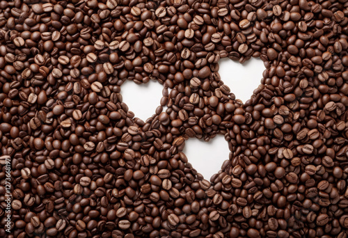 Full frame shot of cardioid paper with roasted coffee beans photo