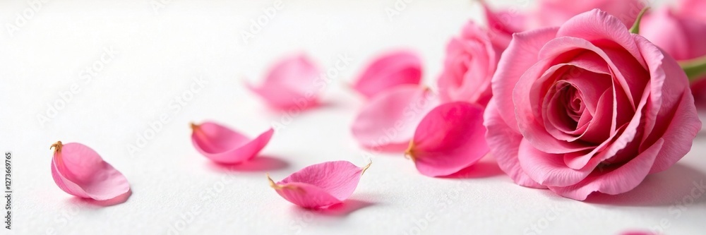 Delicate rose petals falling gently on white canvas, gentle, petals, quiet Delicate rose petals falling gently on white canvas, gentle, petals, quiet