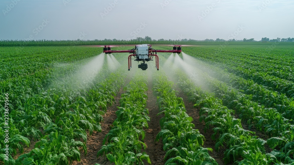Farmer operating drone, young farmer using drone for crop spraying in lush green field, modern agriculture technology, innovation in farming. Farmer operating drone, young farmer using drone for crop spraying in lush green field, modern agriculture technology, innovation in farming.