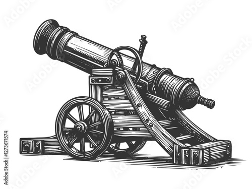 Old Cannon on Wooden Carriage vector illustration
