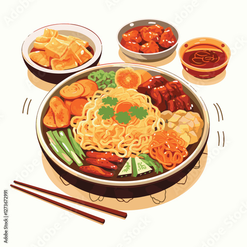 food, chinese, asian, background, restaurant, cooking, meal, design, cuisine, delicious, gourmet, dinner, dish, asia, plate, tasty, noodle, yellow, lunch, thai, traditional, vegetable, vector, table, 