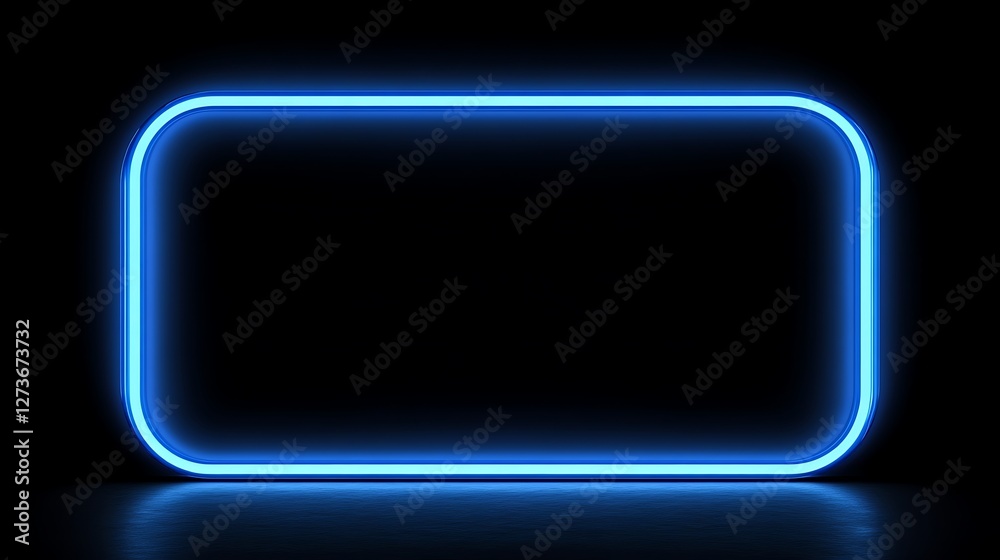 Glowing Blue Neon Rectangular Frame On Black Background Glowing Blue Neon Rectangular Frame On Black Background