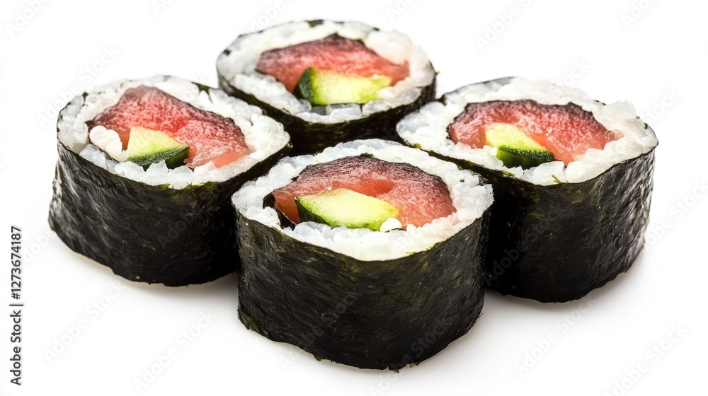 Four Slices of Tuna and Avocado Sushi Rolls Four Slices of Tuna and Avocado Sushi Rolls