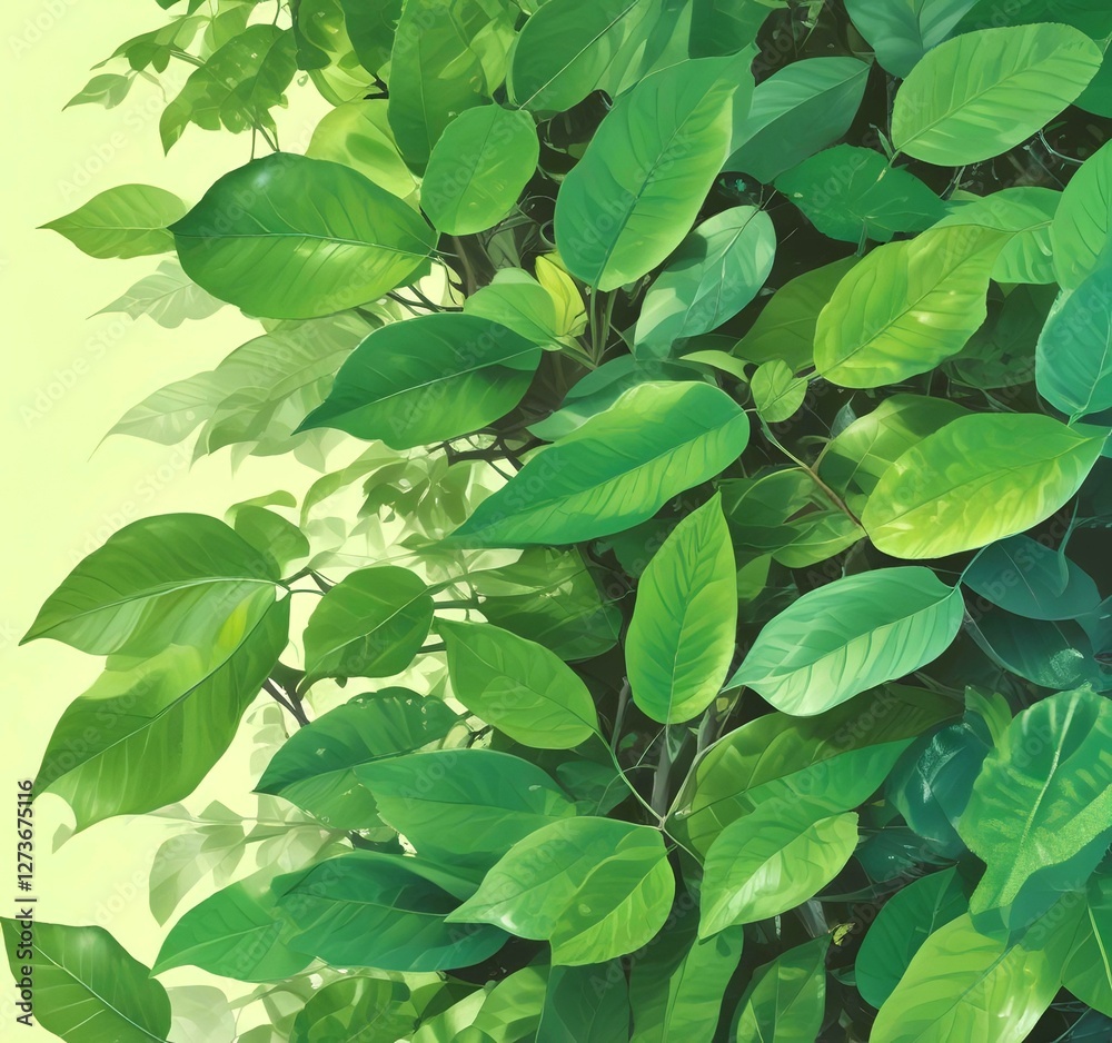 Fototapeta premium Illlustration of green environment with fresh leaves.