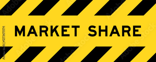 Yellow and black color with line striped label banner with word market share