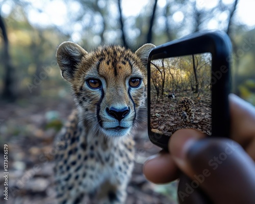 Wildlife photography safari with glowing AR animal tracking, soft natural lighting, dynamic action, photorealistic