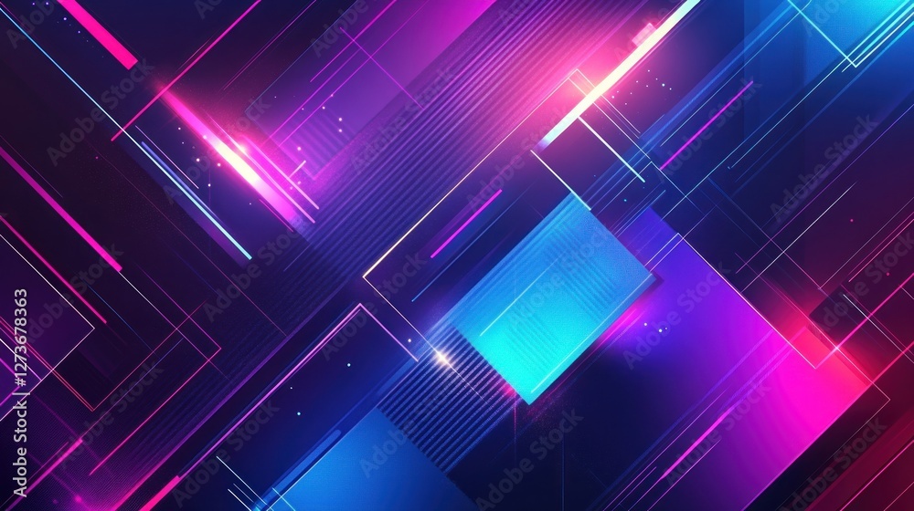 Abstract neon geometric shapes, vibrant background, digital art, website design