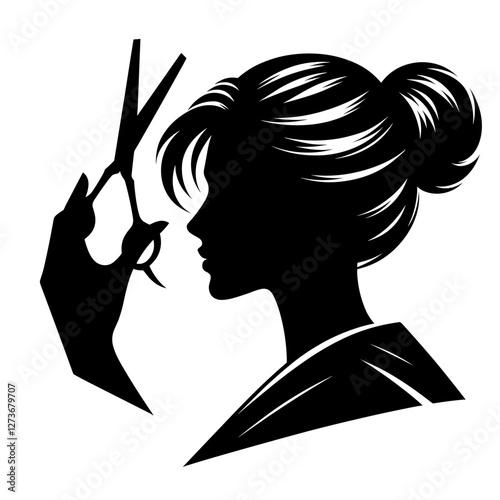 Female hairdresser holding scissors silhouette