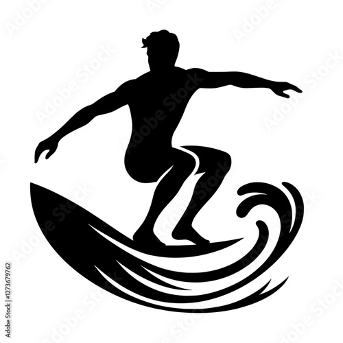 Surfer riding wave silhouette