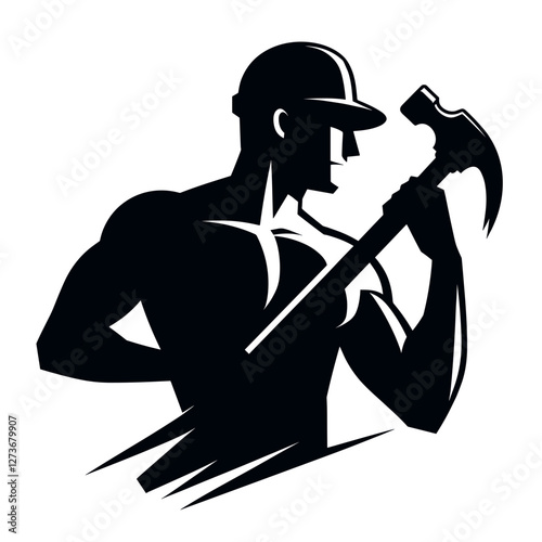 Worker holding a hammer silhouette