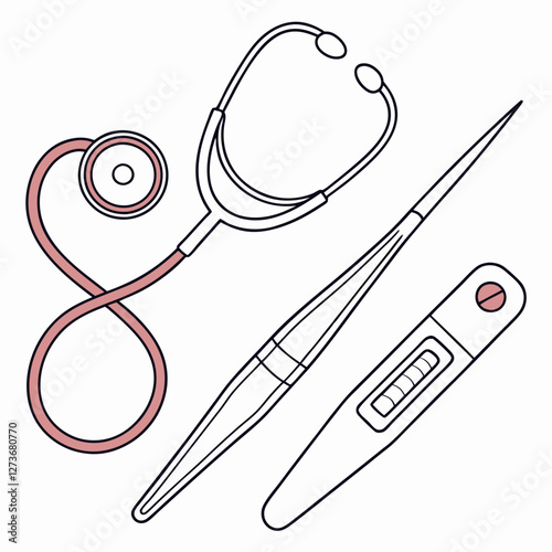 Medical Equipment Illustration: Stethoscope, Tongue Depressor.
