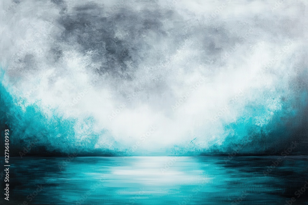 Fototapeta premium Stormy landscape reflected on a water surface. Dark clouds fill sky for a dramatic scene