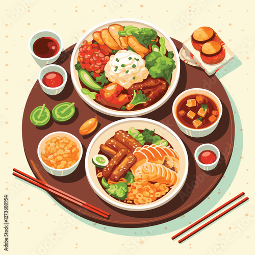 food, chinese, asian, background, restaurant, cooking, meal, design, cuisine, delicious, gourmet, dinner, dish, asia, plate, tasty, noodle, yellow, lunch, thai, traditional, vegetable, vector, table, 