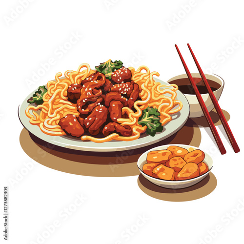 food, chinese, asian, background, restaurant, cooking, meal, design, cuisine, delicious, gourmet, dinner, dish, asia, plate, tasty, noodle, yellow, lunch, thai, traditional, vegetable, vector, table, 