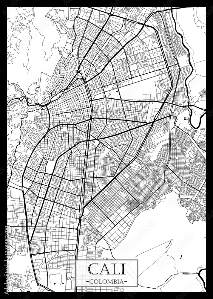 Cali Colombia Map, City downtown, abstract travel art, modern background, colorful graphic design, new office banner, art, street view