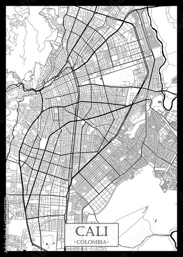 Obraz na płótnie Cali Colombia Map, City downtown, abstract travel art, modern background, colorful graphic design, new office banner, art, street view w salonie