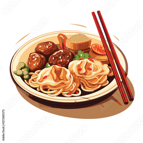 food, chinese, asian, background, restaurant, cooking, meal, design, cuisine, delicious, gourmet, dinner, dish, asia, plate, tasty, noodle, yellow, lunch, thai, traditional, vegetable, vector, table, 
