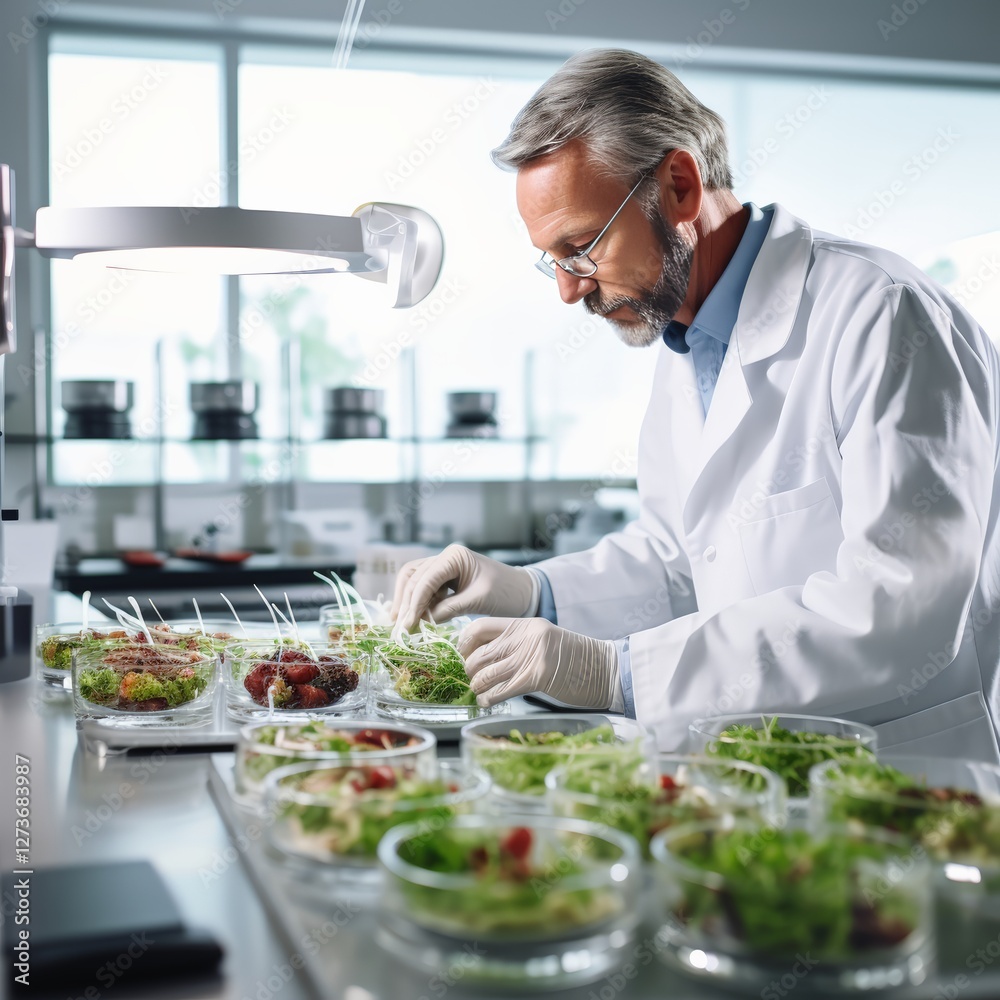 Scientific research in a laboratory biotech facility professional analysis controlled environment close-up focus on scientist