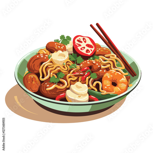food, chinese, asian, background, restaurant, cooking, meal, design, cuisine, delicious, gourmet, dinner, dish, asia, plate, tasty, noodle, yellow, lunch, thai, traditional, vegetable, vector, table, 