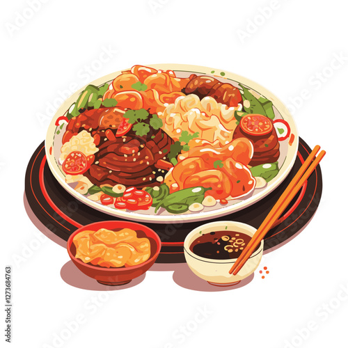 food, chinese, asian, background, restaurant, cooking, meal, design, cuisine, delicious, gourmet, dinner, dish, asia, plate, tasty, noodle, yellow, lunch, thai, traditional, vegetable, vector, table, 
