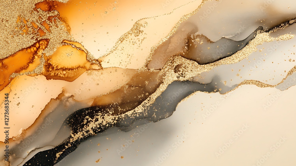 Obraz premium Abstract Gold and Brown Ink Wash Painting