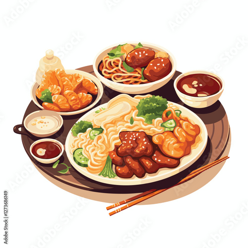 food, chinese, asian, background, restaurant, cooking, meal, design, cuisine, delicious, gourmet, dinner, dish, asia, plate, tasty, noodle, yellow, lunch, thai, traditional, vegetable, vector, table, 