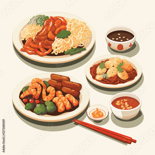 food, chinese, asian, background, restaurant, cooking, meal, design, cuisine, delicious, gourmet, dinner, dish, asia, plate, tasty, noodle, yellow, lunch, thai, traditional, vegetable, vector, table, 
