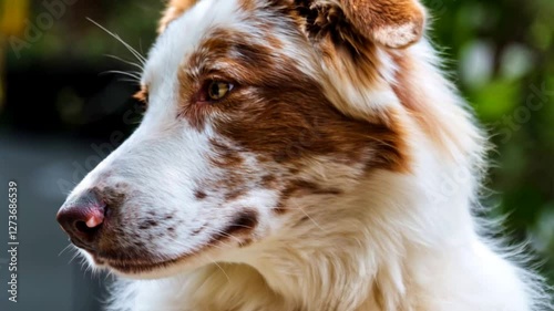 Close-up of dog turning head. Generative AI.